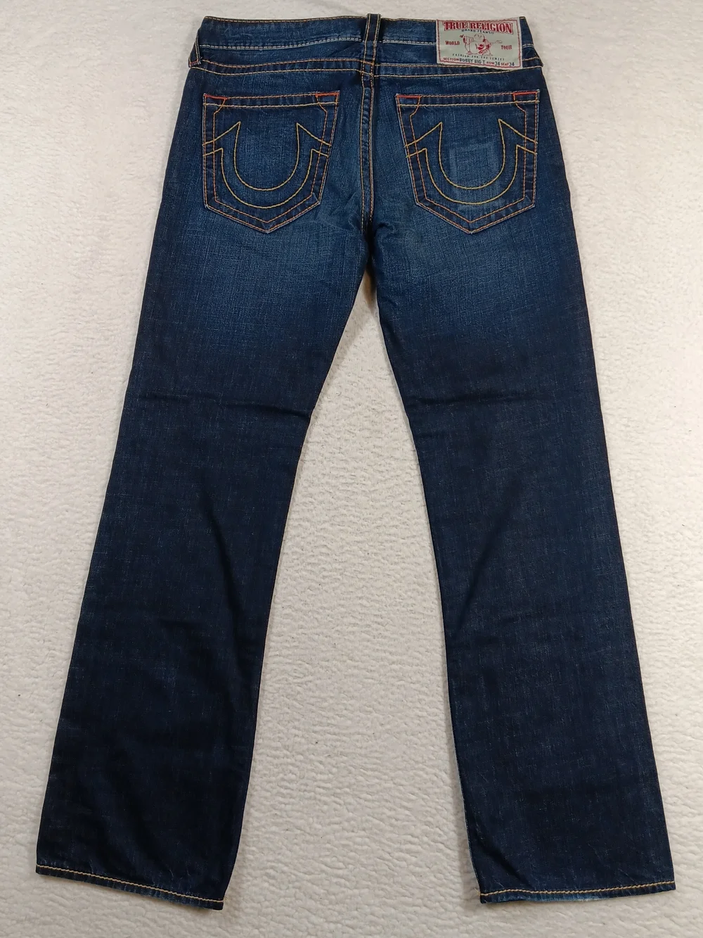 True Religion Jeans Mens 34x34 Blue Denim Bobby Big T Bootcut Thick Stitch